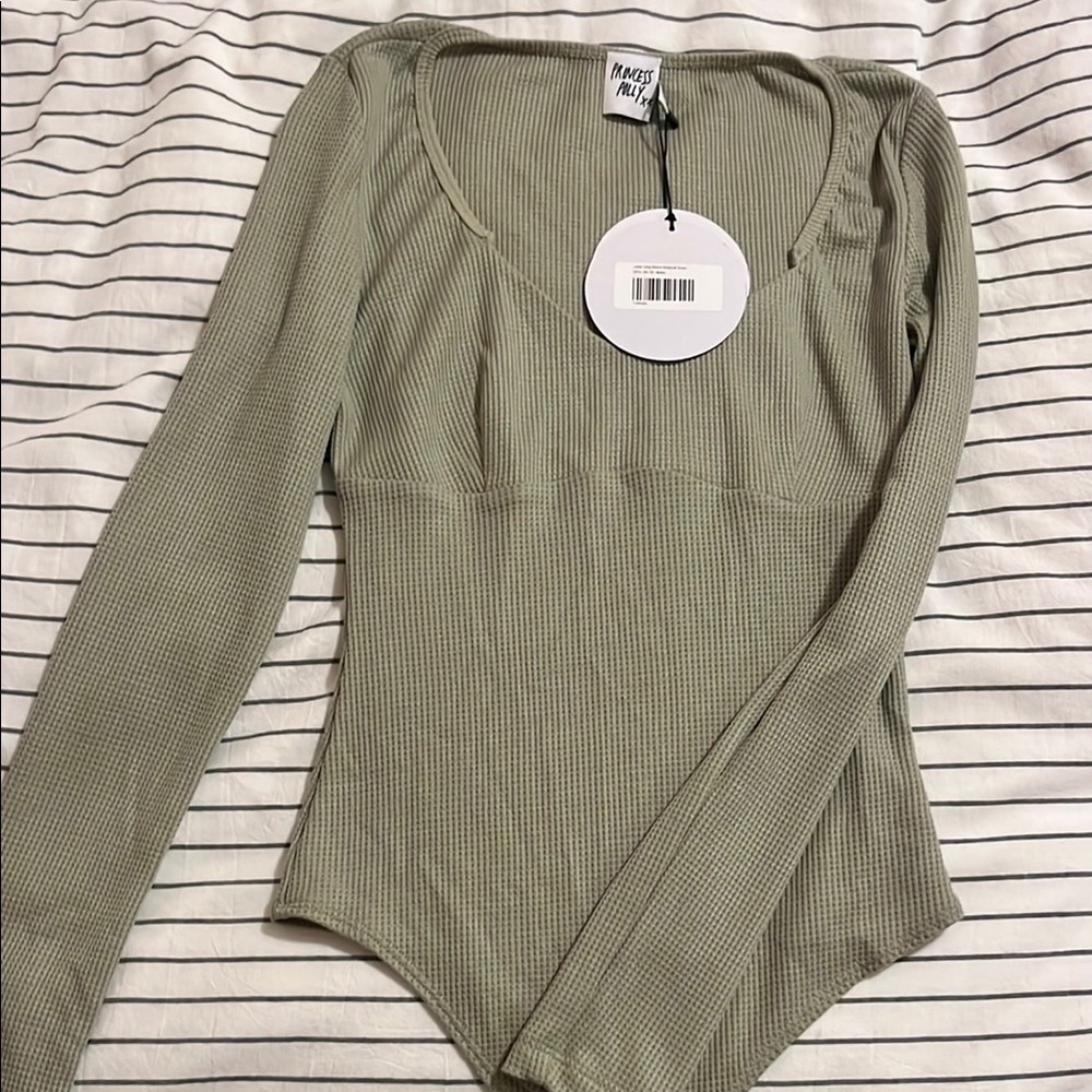 Princess Polly Sage Green Ribbed Bodysuit